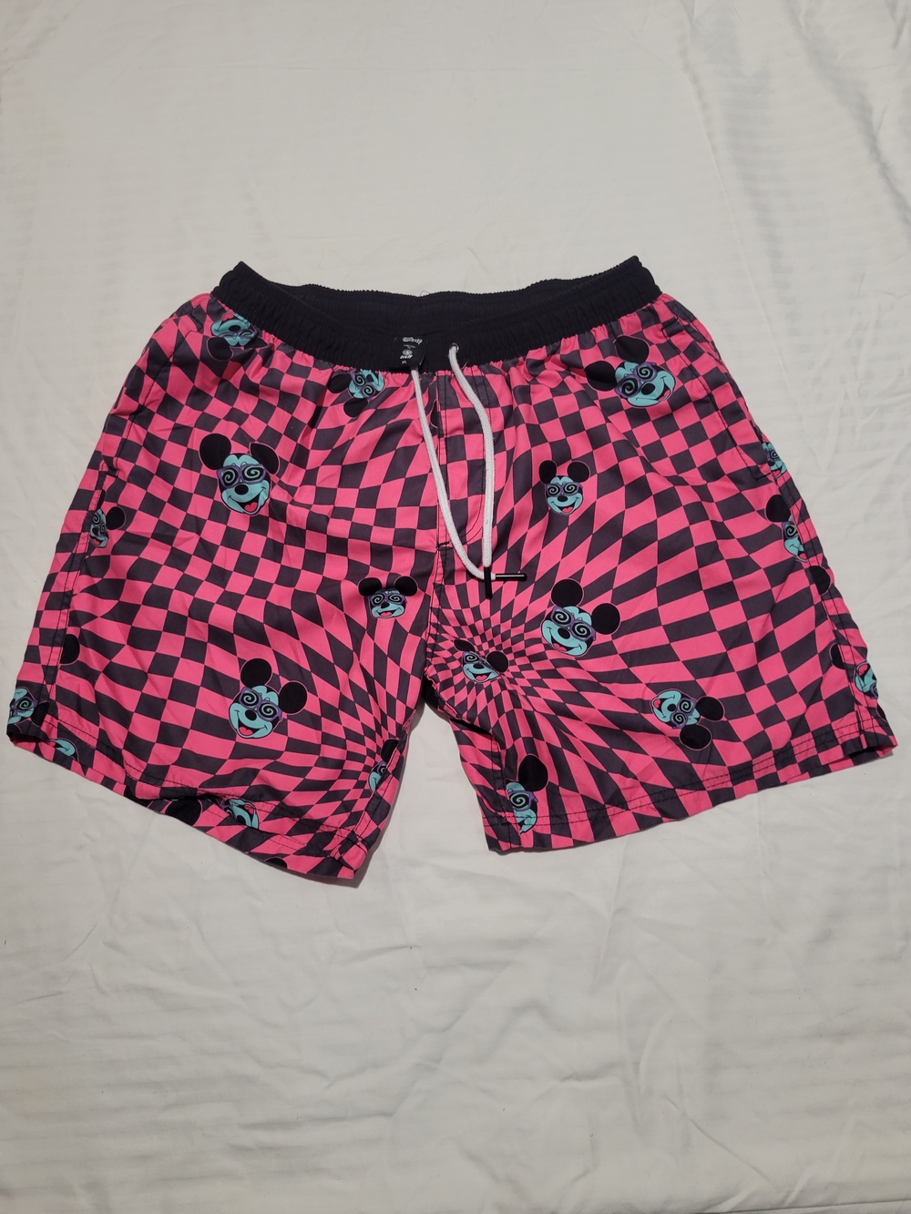 Disney X Neff Pink and Black Checkerboard Swim Trunks